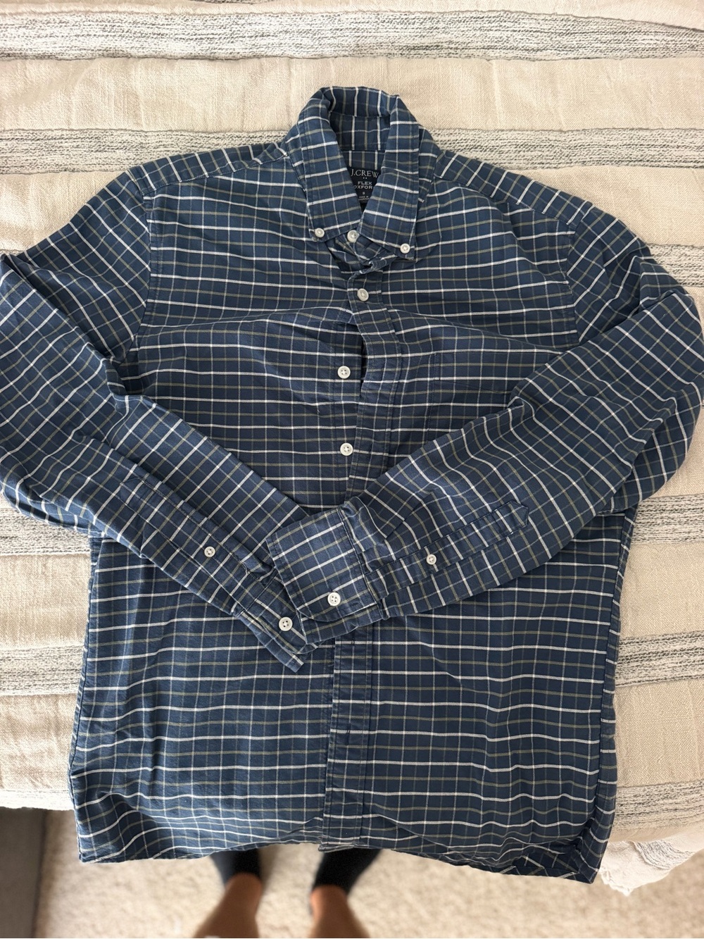 J. Crew Men's Navy and White Plaid Button-Down Shirt